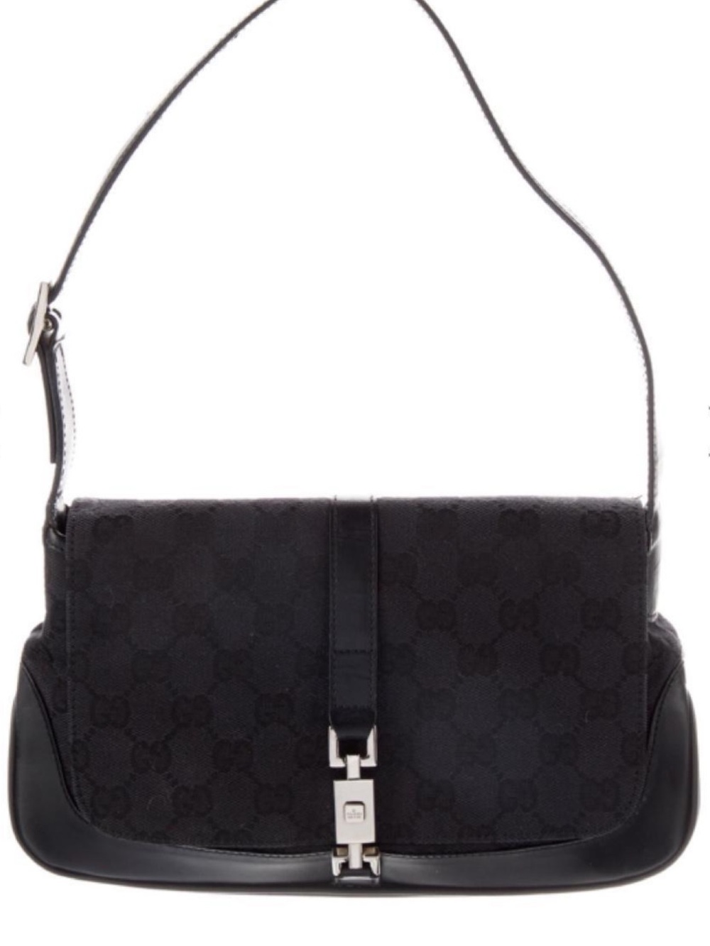 Gucci Black Monogram Shoulder Bag with Silver Hardware